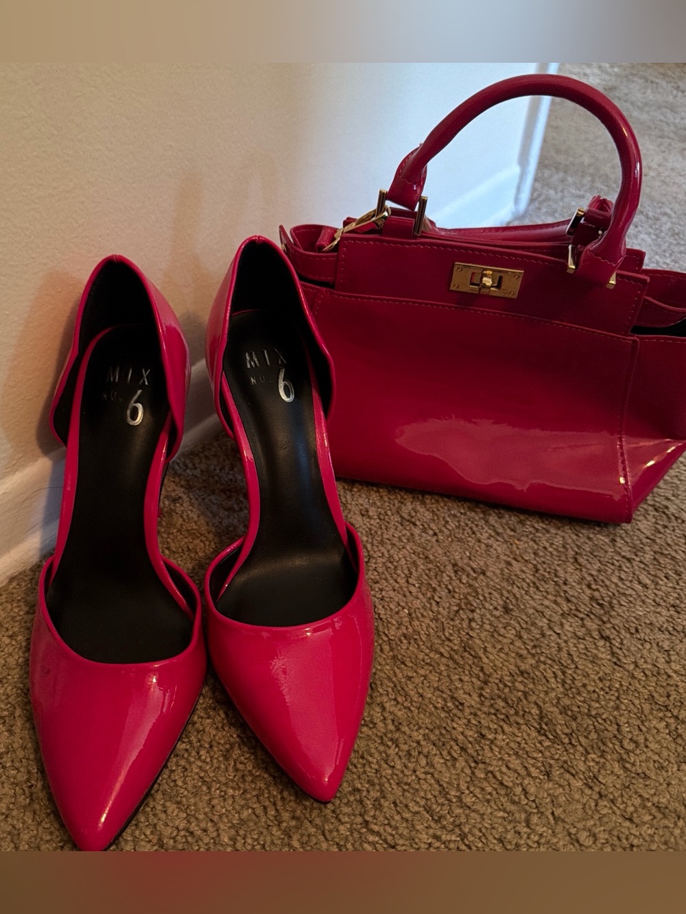 Mix No. 6 Patent Pink Pointed-Toe D'Orsay Pumps & Forever 21 Purse